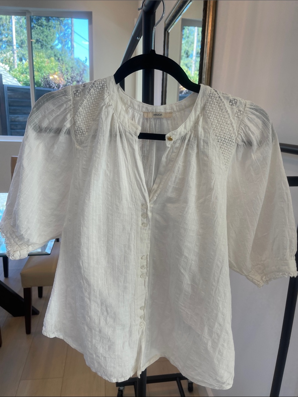 White Cotton Button-Front Peasant Top